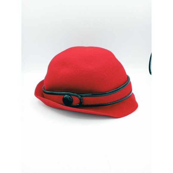 Red Wool Cloche Hat With Black Trim & Button Detailing Fits Most Sizes Target - Picture 14 of 14